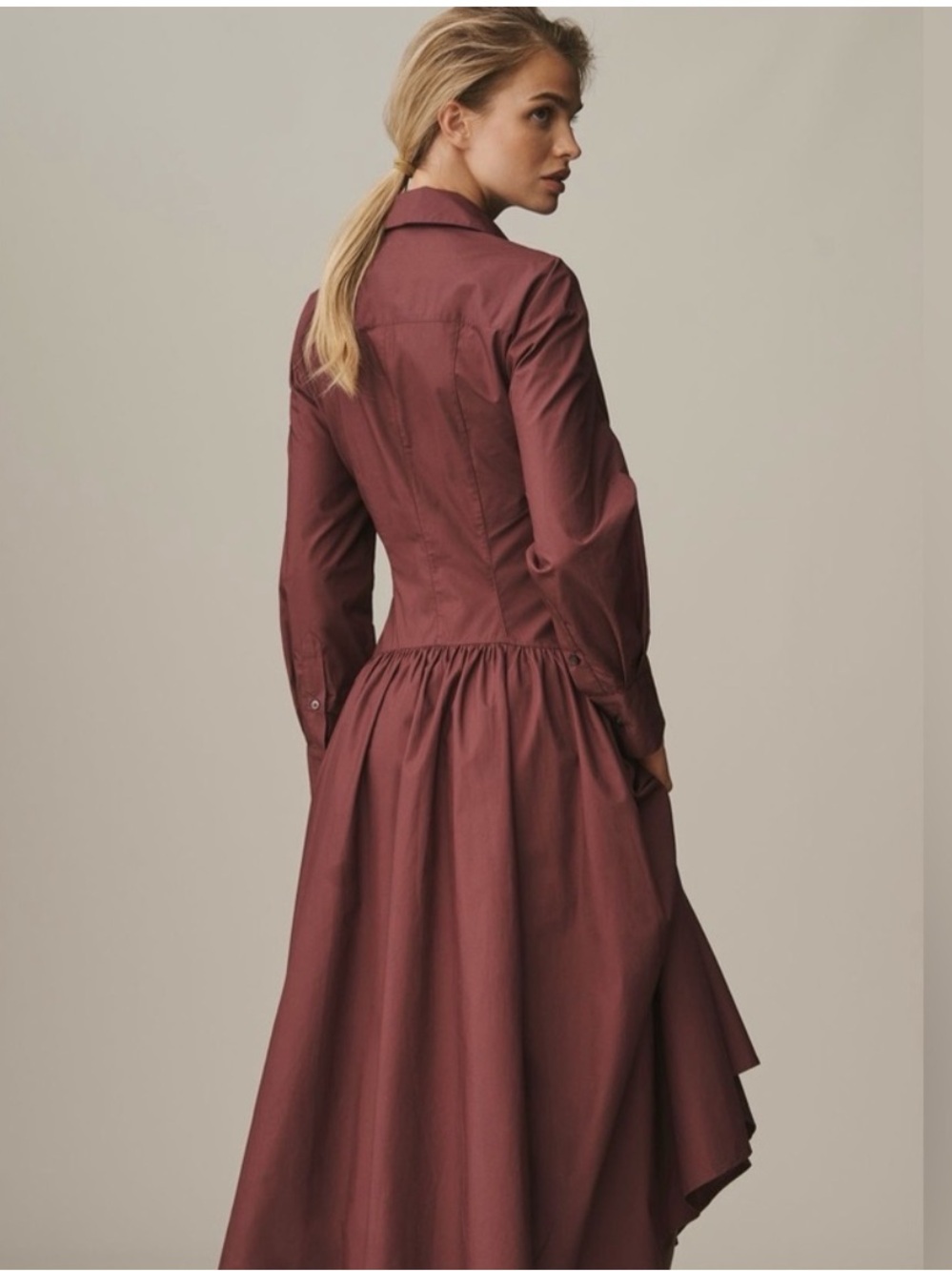 Anthropologie Button-Front Midi Shirt Dress in Wine - Picture 2 of 4